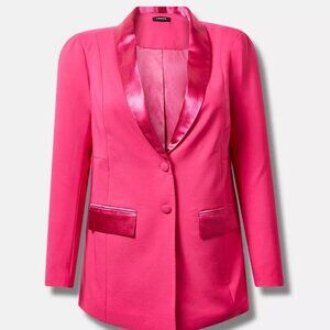 TORRID Studio Refined Crepe Satin Lapel Blazer Size 0 Hot Pink Peacock Color